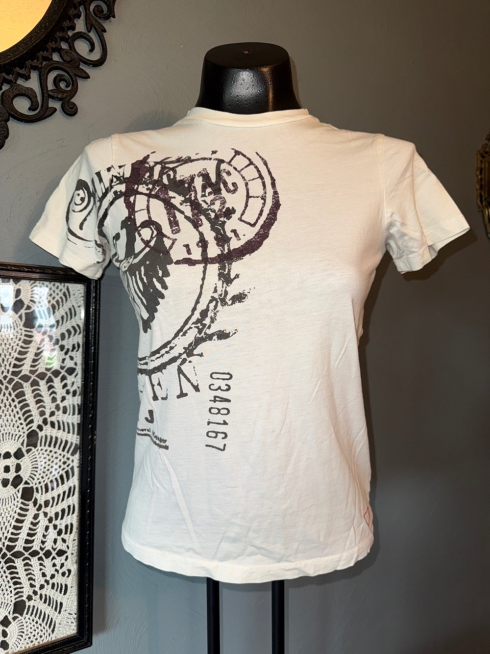 Guess White Graphic Short Sleeve Tee with Black Print